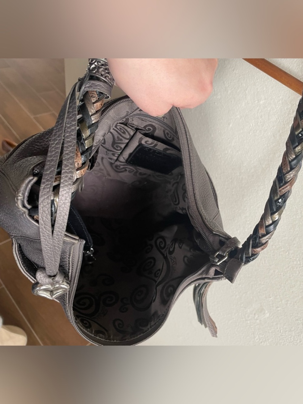 Brighton Barbados Ziptop Hobo Leather Shoulder Bag - Zinc Pearl - Picture 4 of 8